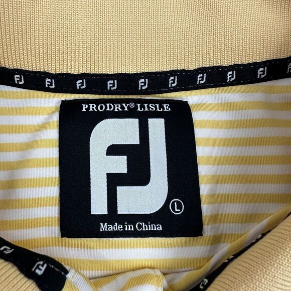 Foot Joy FJ Pro Dry Lisle Polo Shirt Size L Yellow White Striped S/S Stretch - Picture 4 of 9